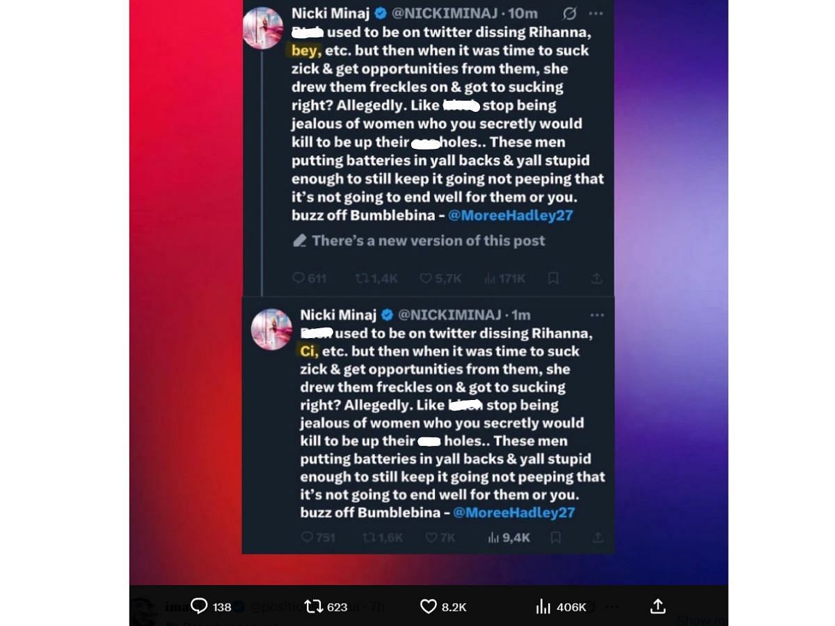 Nicki's previous and current tweets mentioning Beyonce (Image via X/ @PopFusionHQ)